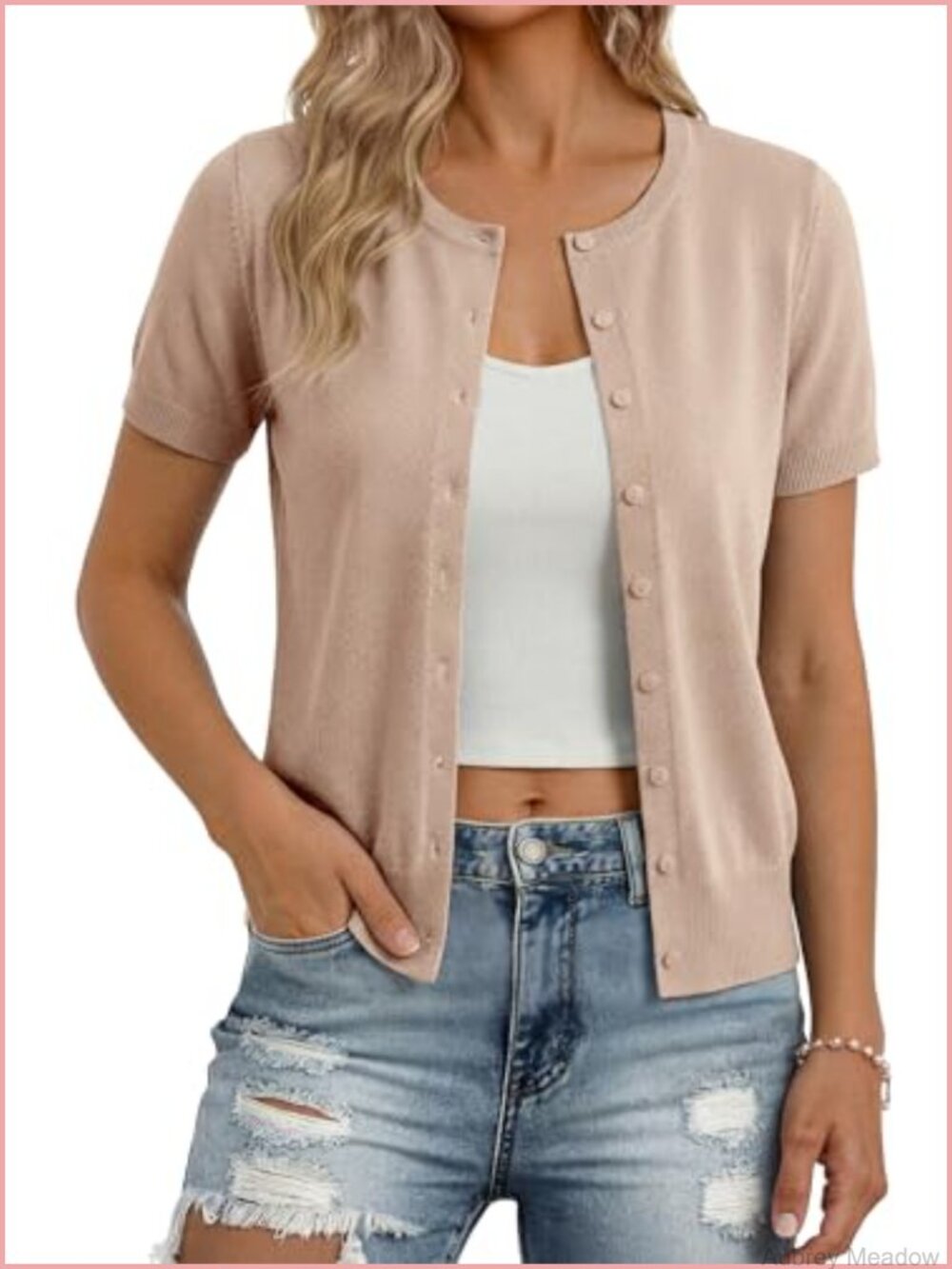 Knitted Short Sleeve Cardigan Lightweight Casual Business Office Sweater